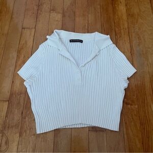 brandy ribbed cropped white polo tee